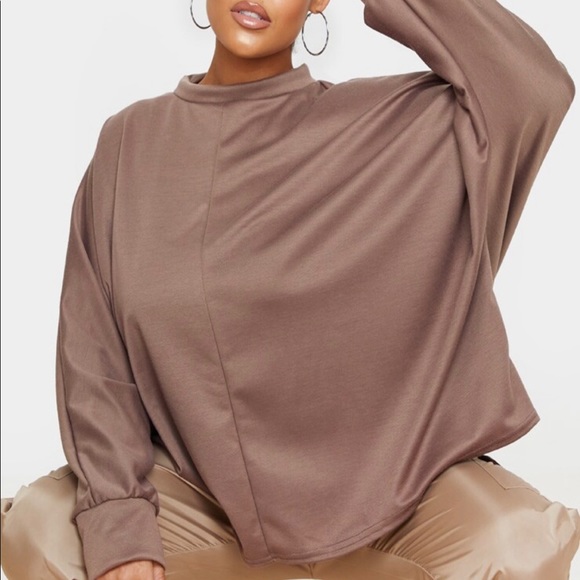 PrettyLittleThing Mocha High Neck Top Size Large - Picture 1 of 7